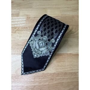 100% Silk Men's Neck Tie Irvine Park Black & Silver JL